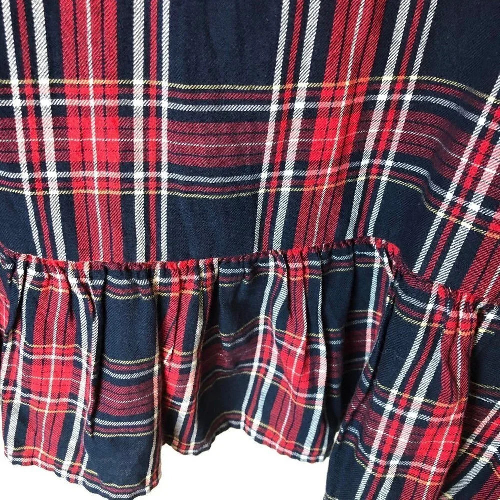 BeachLunchLounge Plaid Embroidered Blouse Red Blue - Picture 5 of 6